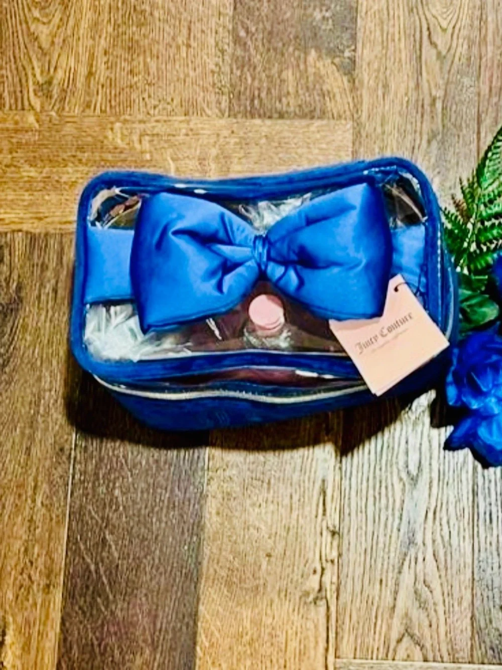 Juicy Couture Blue Velvet Rhinestone Bow Top Cosmetic Case
